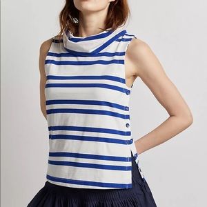 Maeve | nwt sailor cowl neck top white blue striped